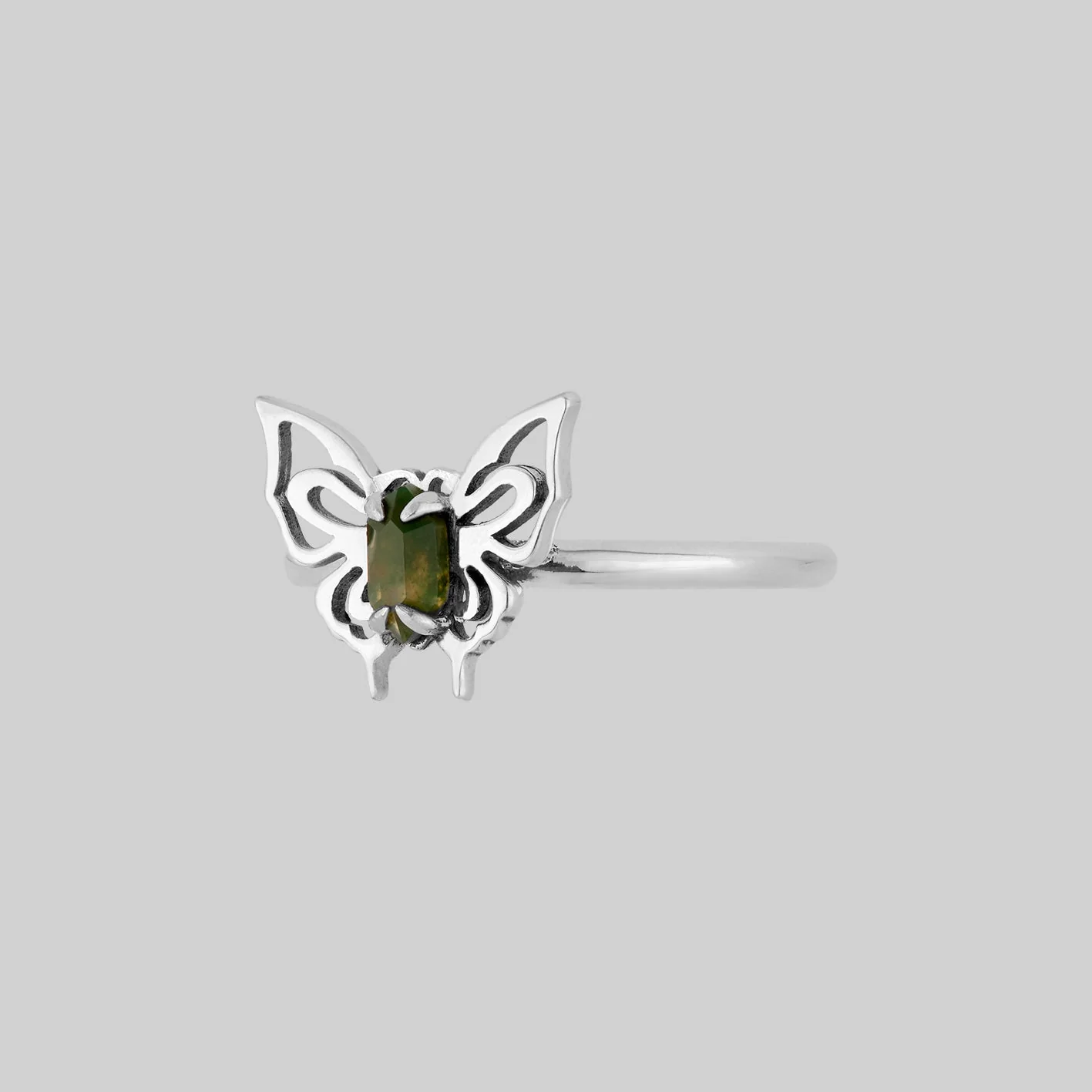 ANTHEIA. Moss Agate Butterfly Ring - Silver - Image 3