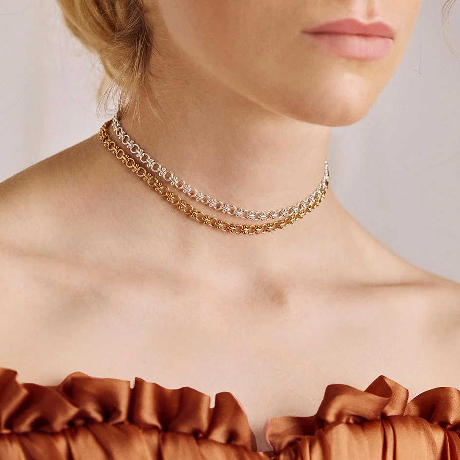 CELESTINA. Fancy Book Chain Choker - Silver - Image 2
