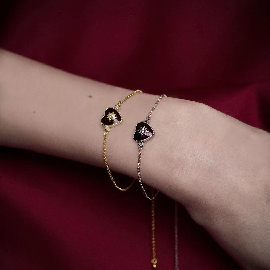 FOREVER YOURS. Red Enamel Heart Bracelet - Silver - Image 2