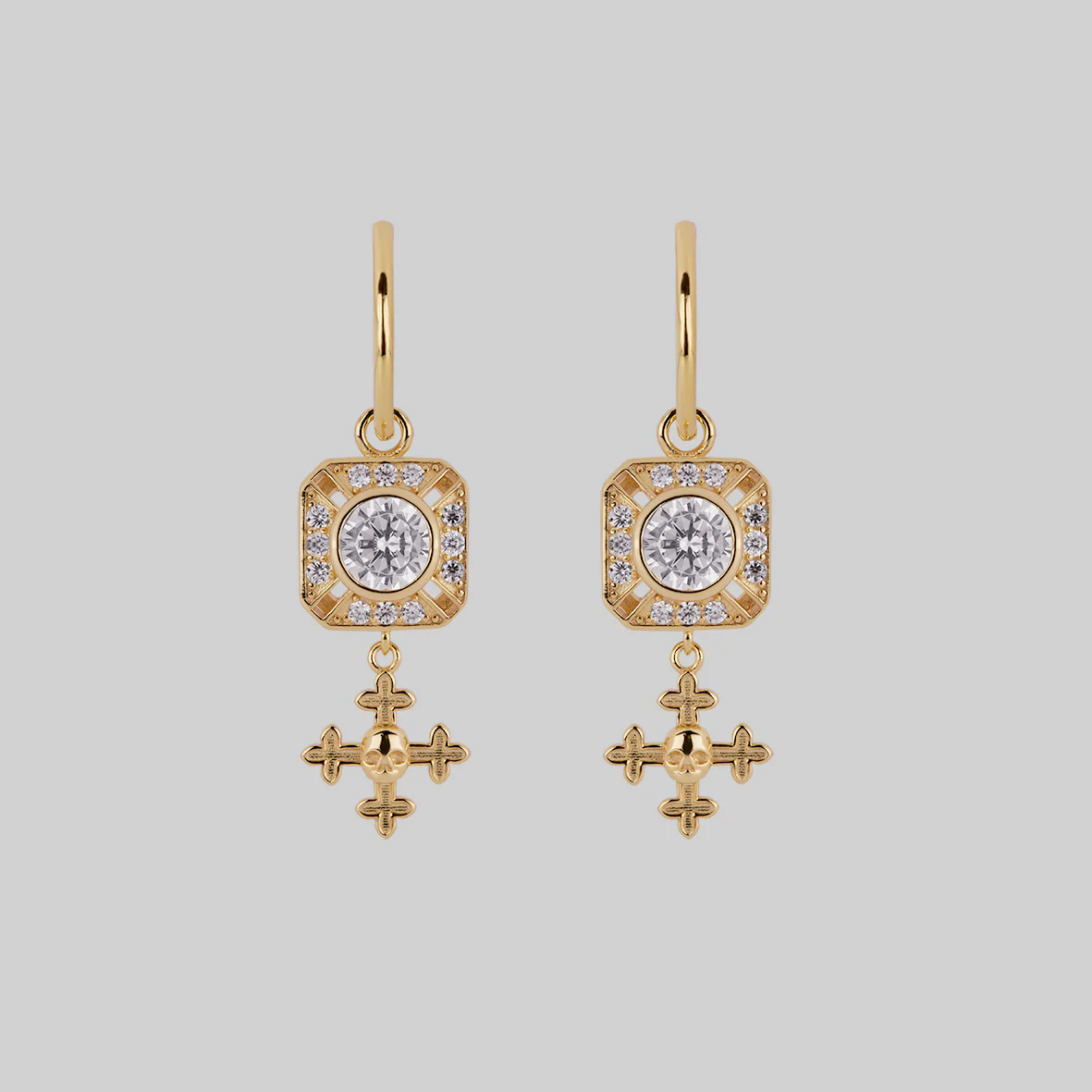 GRANDIOSE. Gothic Cubic Zirconia Cluster Hoop Earrings - Gold - Image 2