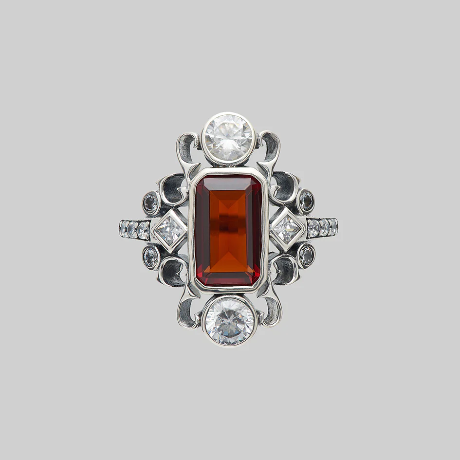 TAUNT. Thorn & Garnet Cocktail Ring - Silver