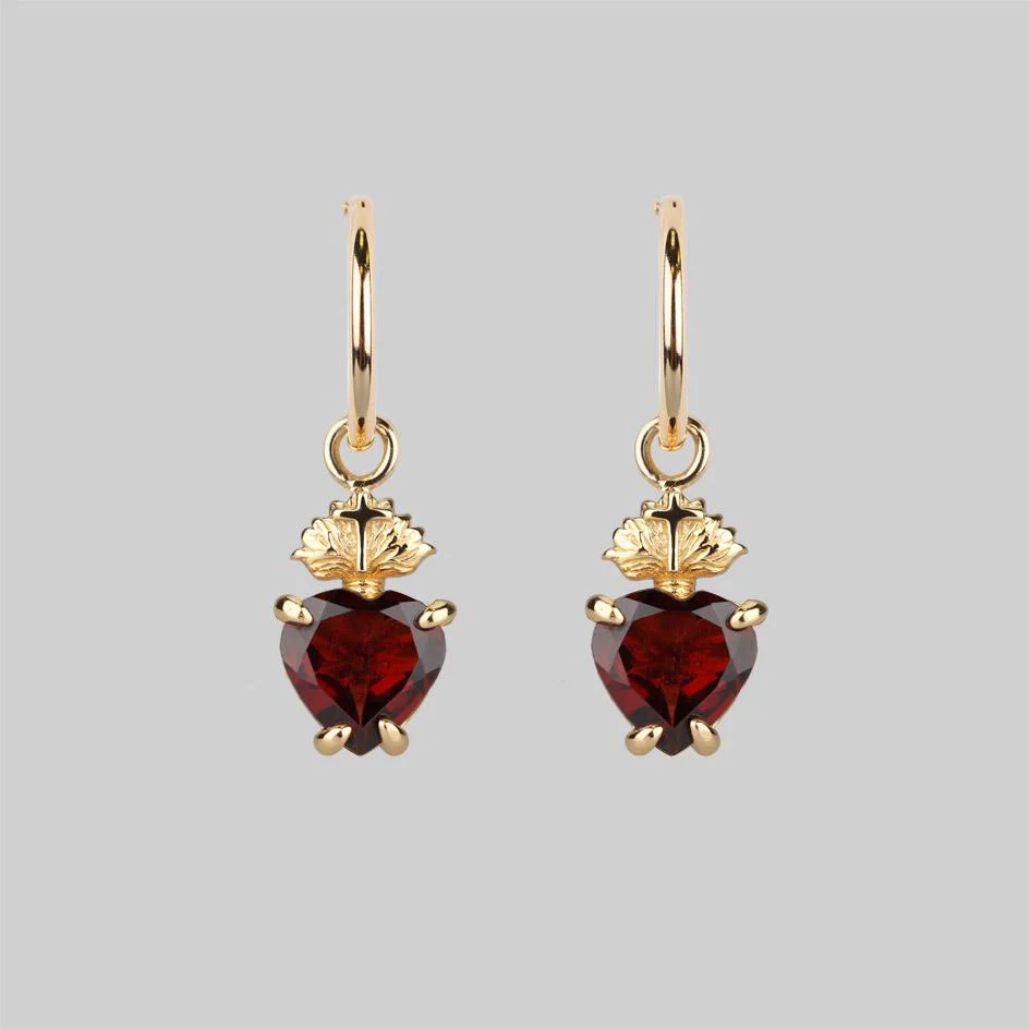 The Sacred Heart Garnet Earrings - Gold - Image 2