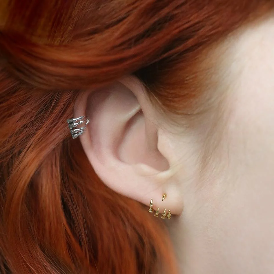WRAITH. Silver Skeleton Hand Single Earring- Lobe/Helix - Image 2